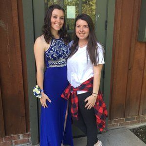 Royal blue high neck prom dress with open back